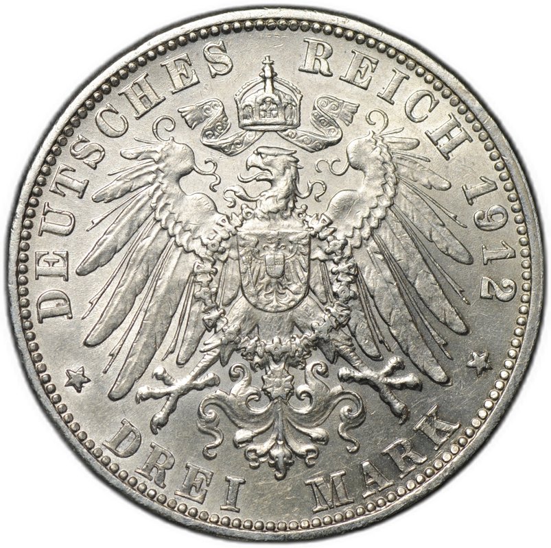 Монета 3 марки 1912 D Бавария Германия