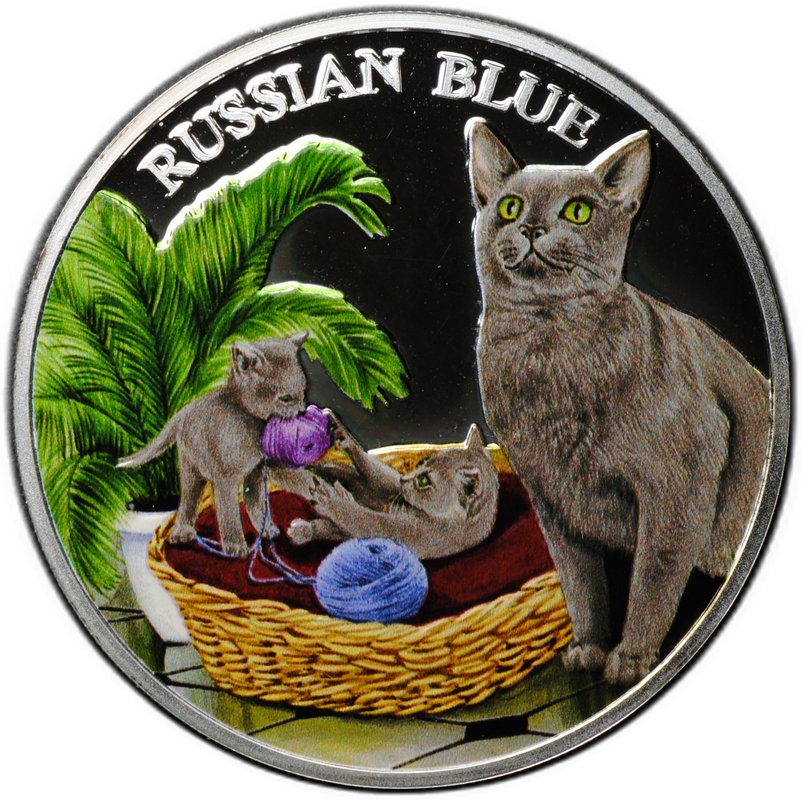 Монета 500 франков 2011 Кошки - Русская голубая Руанда