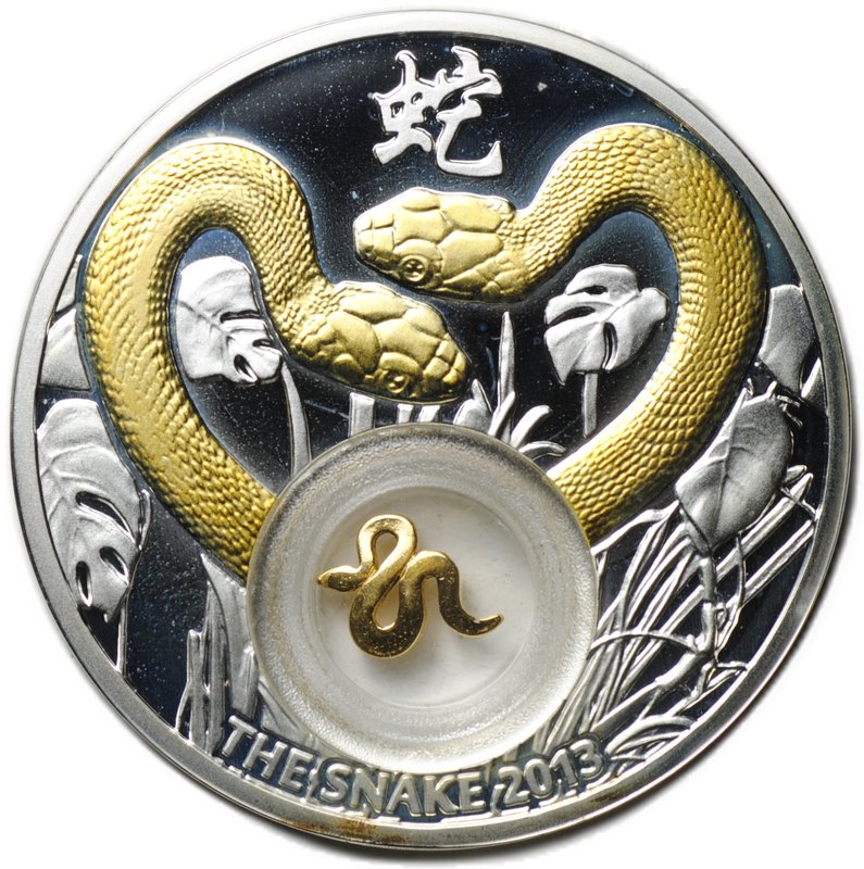 Монета 1 доллар 2012 Год Змеи 2013 со вставкой Китайский гороскоп Ниуэ
