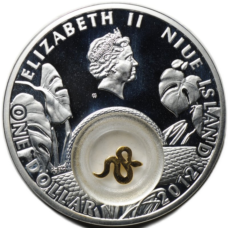 Монета 1 доллар 2012 Год Змеи 2013 со вставкой Китайский гороскоп Ниуэ