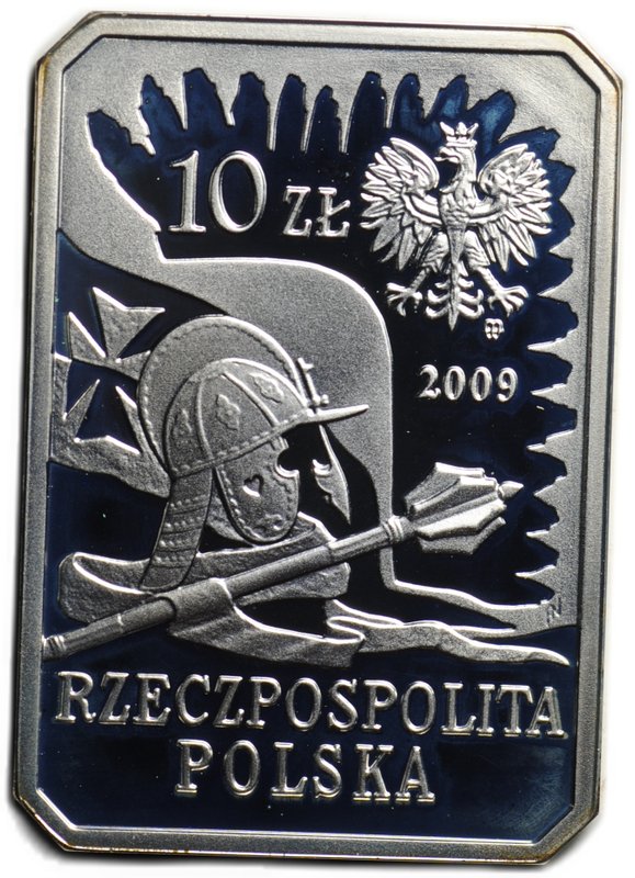 Монета 10 злотых 2009 История польской кавалерии - Гусар Крылатый рыцарь XVII века Польша