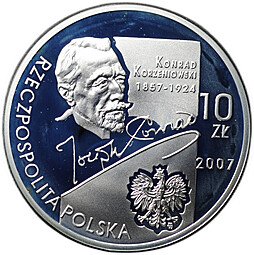 фото для Монета 10 злотых 2007 Конрад Коженёвский 150 лет со дня рождения Корабль Польша Аверс