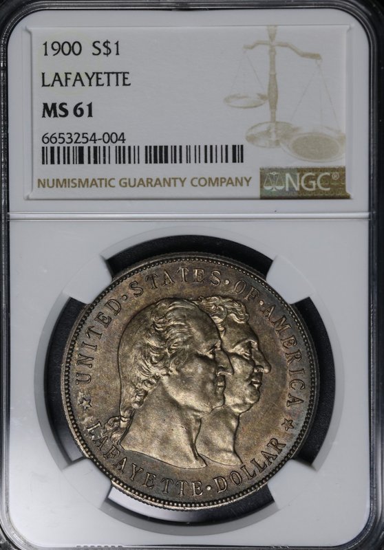 Монета 1 доллар 1900 Возведение памятника Лафайет США слаб NGC MS 61