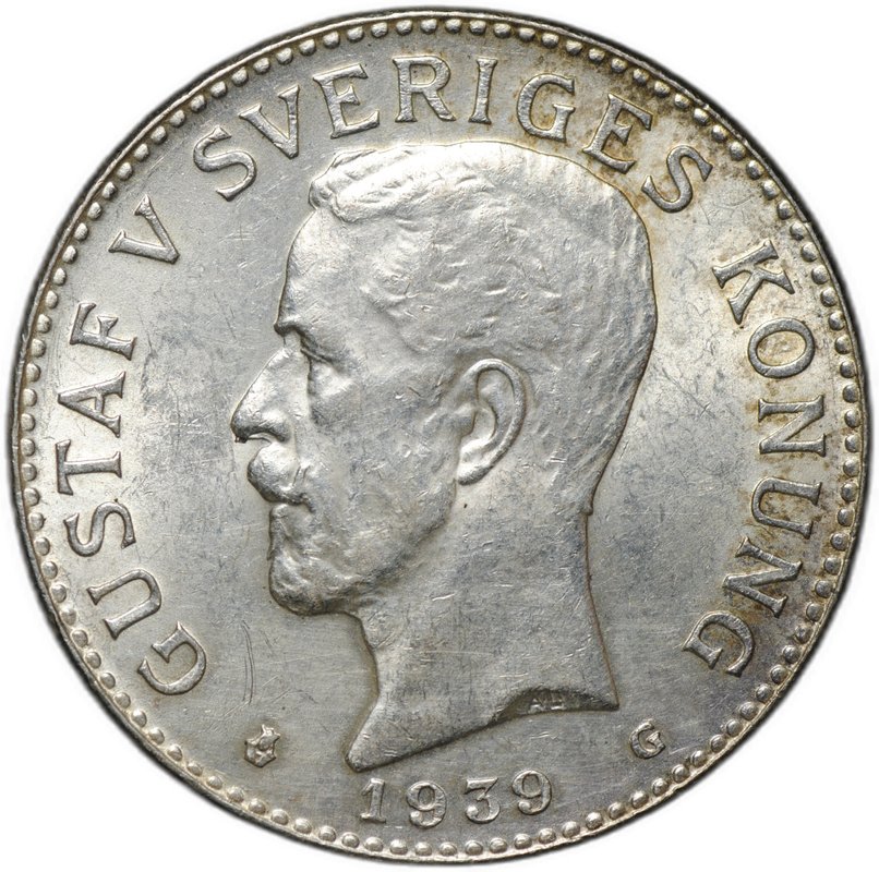 Монета 2 кроны 1939 Швеция