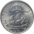 Монета 2 кроны 1938 300 лет поселению Делавэр Швеция