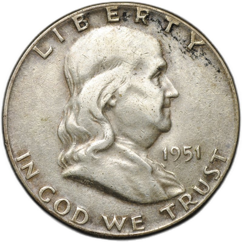 Монета 50 центов (1/2 доллара) 1951 Франклин США