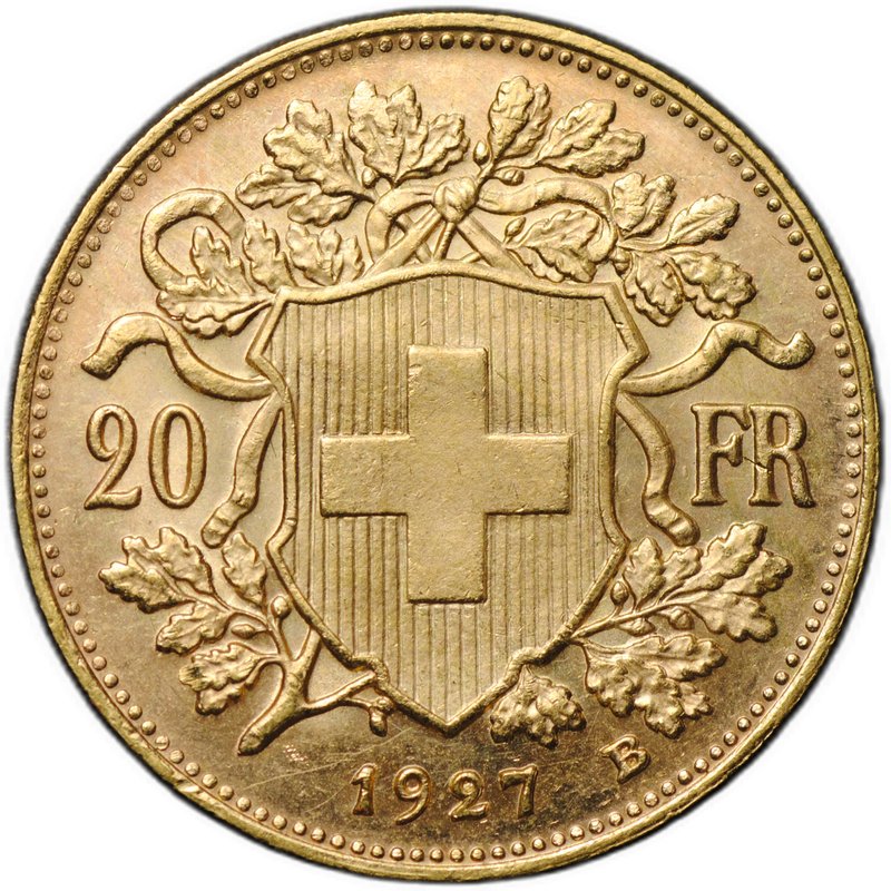 Монета 20 франков 1927 Швейцария