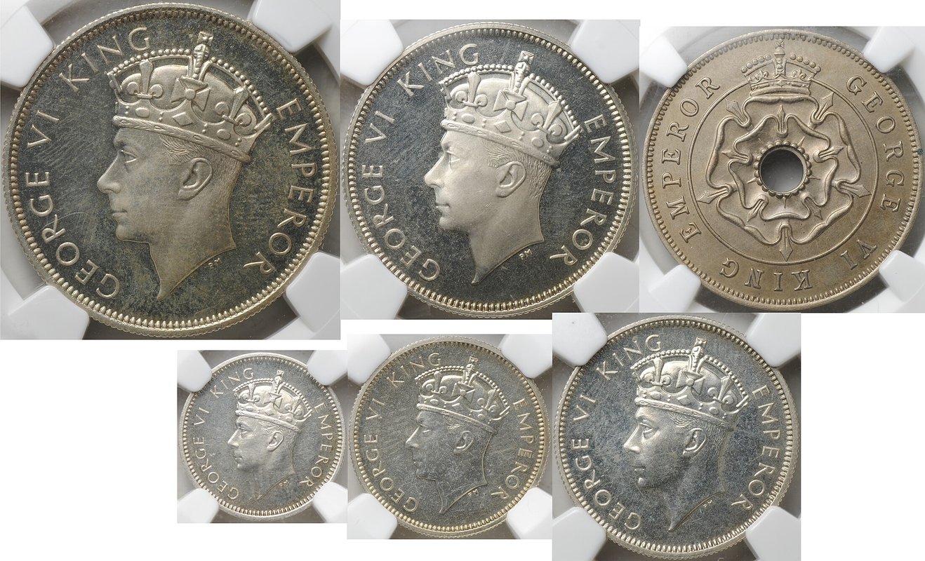 Набор 1 пенни, 3, 6, пенсов, 1, 2 шиллинга, 1/2 кроны 1937 PROOF Южная Родезия слабы NGC PF 63-66 6 монет
