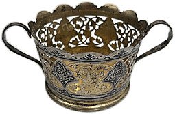 фото для Серебряная конфетница / ваза с ручками Кубачи серебро 875 пробы, клейма КХК5, ОТК 222 гр Аверс