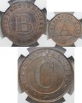 Комплект Плантационных токенов 1866 A, B, C Британский Цейлон слабы NGC MS 63-65 BN 3 монеты