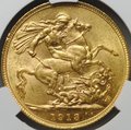 Монета 1 соверен (фунт) 1913 Великобритания слаб CPRC MS 62