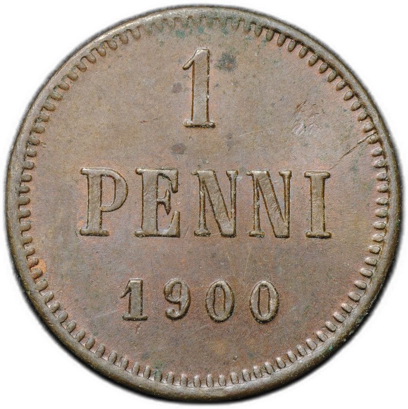 Монета 1 пенни 1900 Русская Финляндия