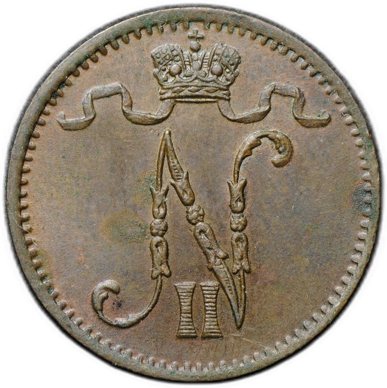 Монета 1 пенни 1900 Русская Финляндия