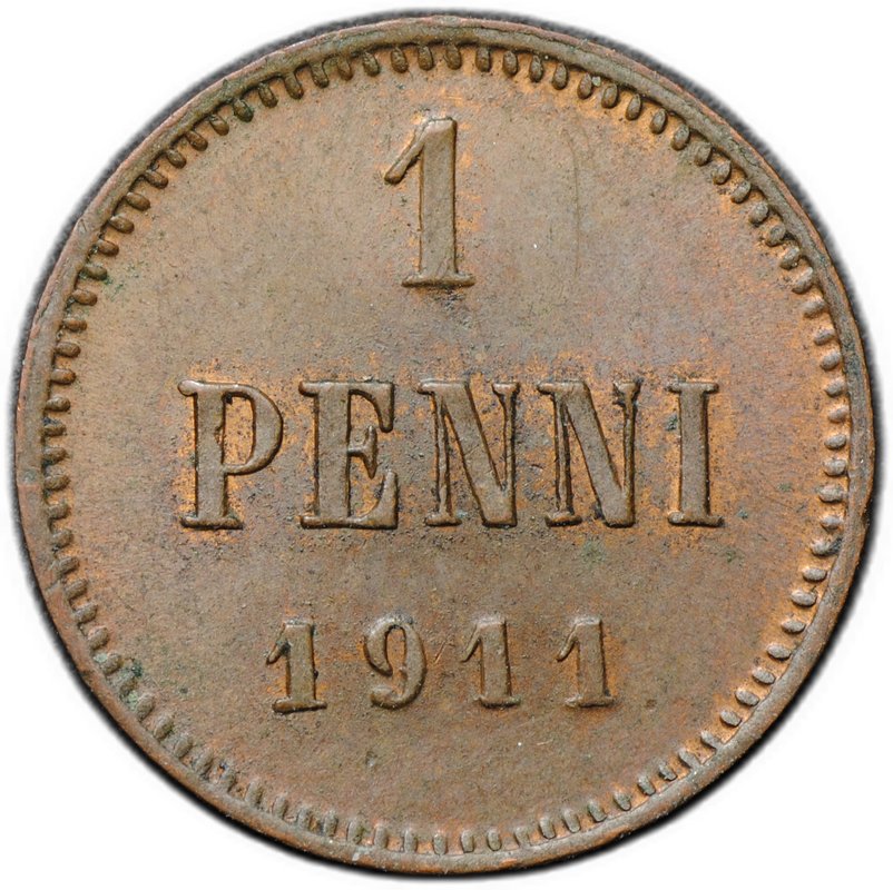Монета 1 пенни 1911 Русская Финляндия