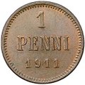 Монета 1 пенни 1911 Русская Финляндия
