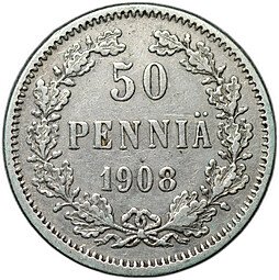 фото для Монета 50 пенни 1908 L Русская Финляндия Аверс