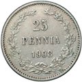 Монета 25 пенни 1908 L Русская Финляндия