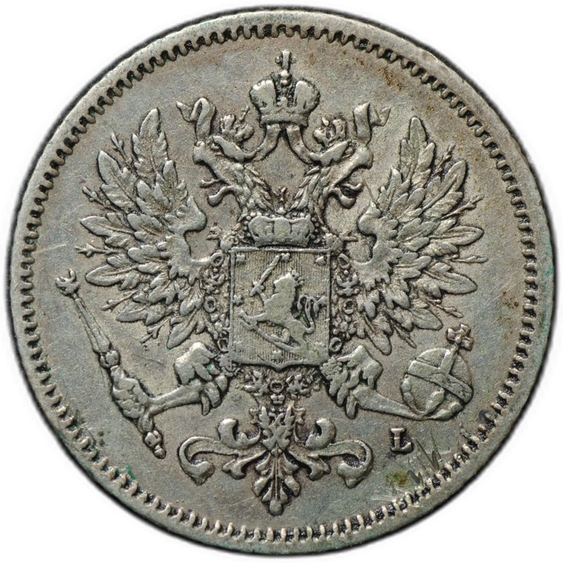 Монета 25 пенни 1908 L Русская Финляндия