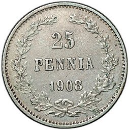 фото для Монета 25 пенни 1908 L Русская Финляндия Аверс