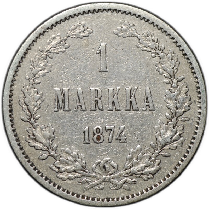 Монета 1 марка 1874 S Русская Финляндия
