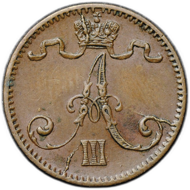 Монета 1 пенни 1888 Русская Финляндия