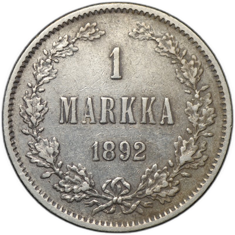 Монета 1 марка 1892 L Русская Финляндия