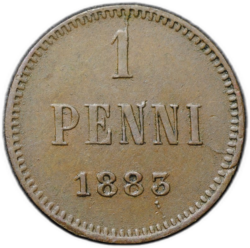 Монета 1 пенни 1883 Русская Финляндия