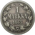 Монета 1 марка 1865 S Русская Финляндия
