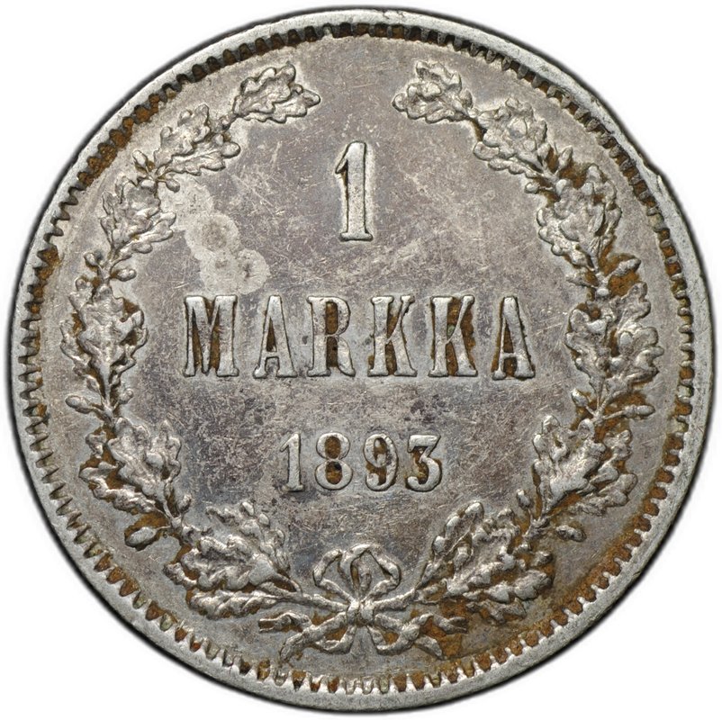 Монета 1 марка 1893 L Русская Финляндия