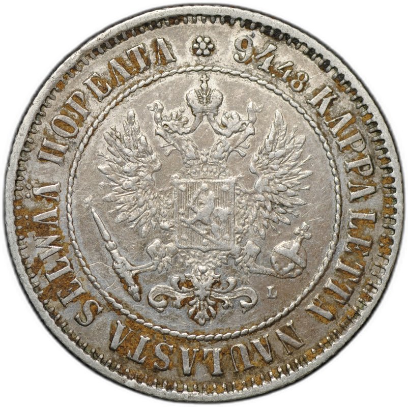 Монета 1 марка 1893 L Русская Финляндия