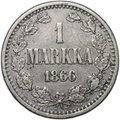 Монета 1 марка 1866 S Русская Финляндия