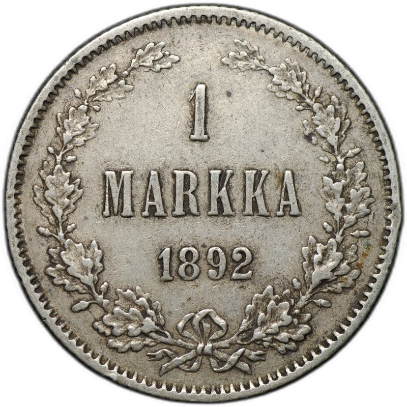 Монета 1 марка 1892 L Русская Финляндия