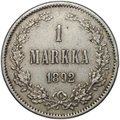 Монета 1 марка 1892 L Русская Финляндия