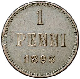 фото для Монета 1 пенни 1893 Русская Финляндия Аверс