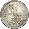 Монета 25 пенни 1917 S орел без корон Русская Финляндия