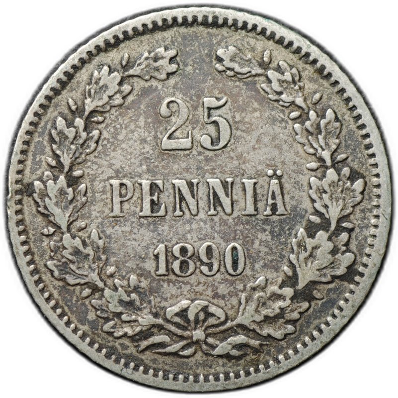 Монета 25 пенни 1890 L Русская Финляндия