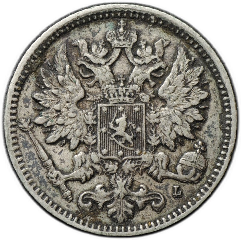 Монета 25 пенни 1890 L Русская Финляндия
