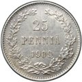 Монета 25 пенни 1909 L Русская Финляндия