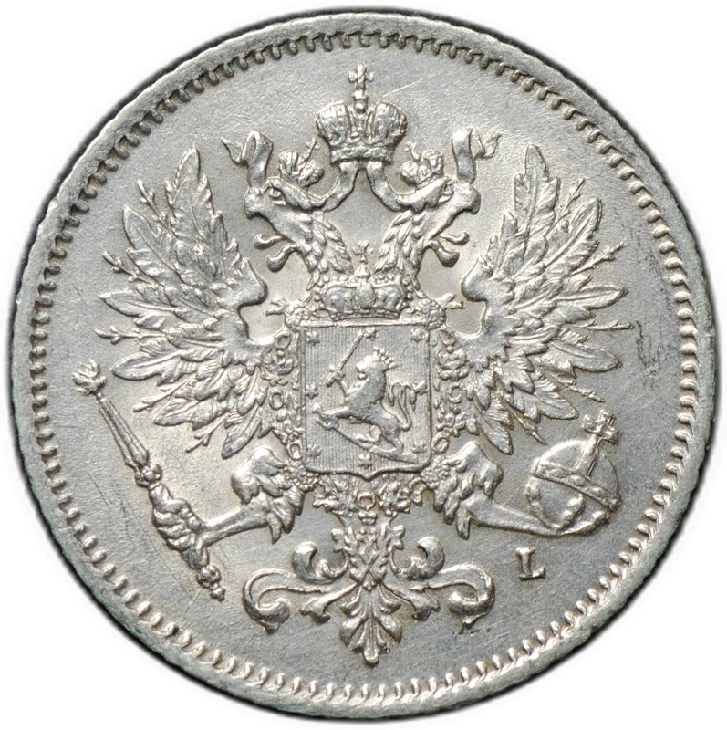 Монета 25 пенни 1909 L Русская Финляндия