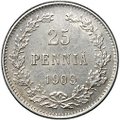 Монета 25 пенни 1909 L Русская Финляндия