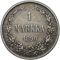 Монета 1 марка 1890 L Русская Финляндия
