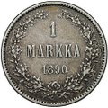Монета 1 марка 1890 L Русская Финляндия