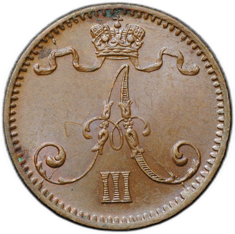 Монета 1 пенни 1892 Русская Финляндия