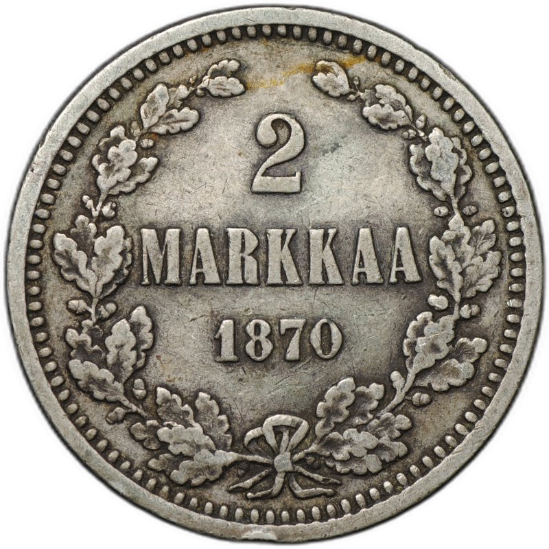Монета 2 марки 1870 S Русская Финляндия