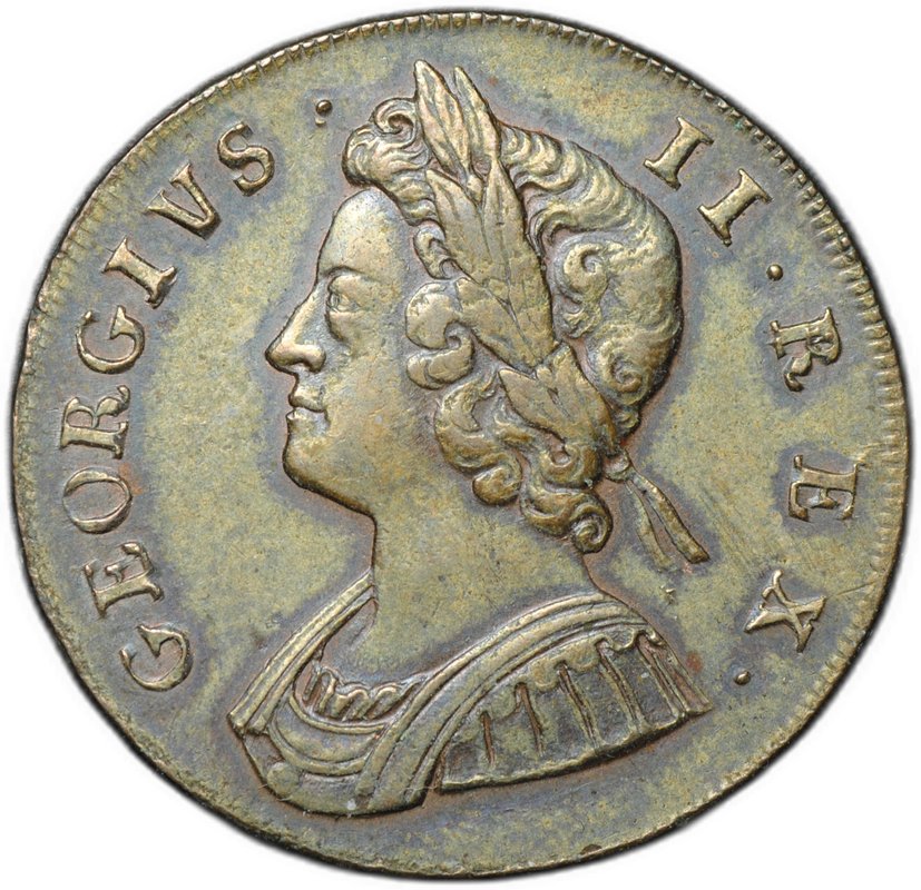 Монета 1/2 пенни 1729 Великобритания