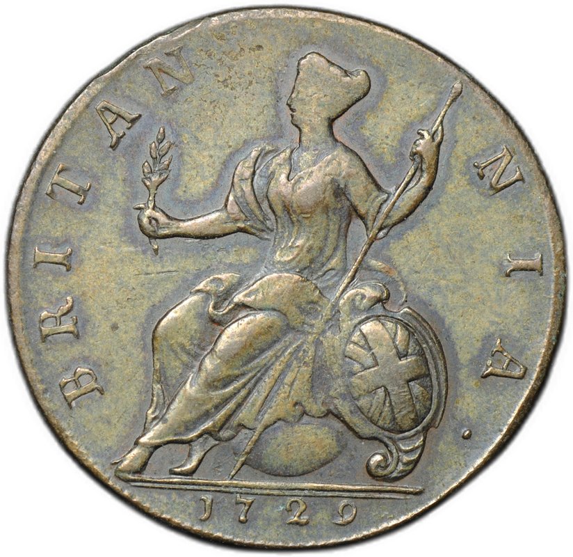 Монета 1/2 пенни 1729 Великобритания