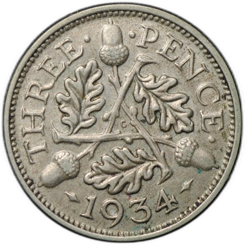 Монета 3 пенса 1934 Великобритания