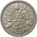 Монета 3 пенса 1934 Великобритания
