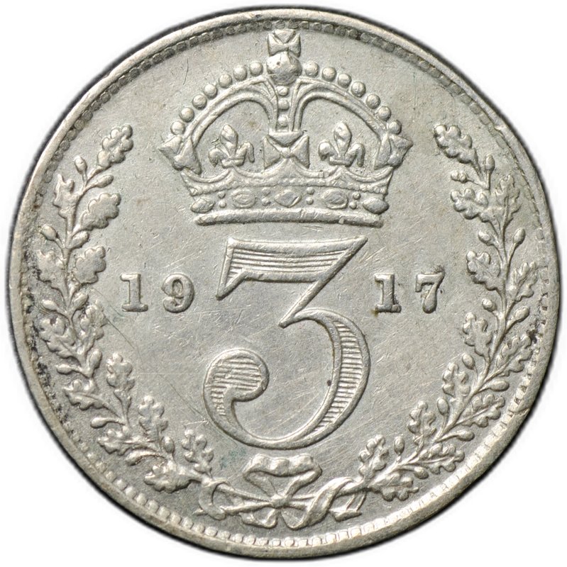 Монета 3 пенса 1917 Великобритания