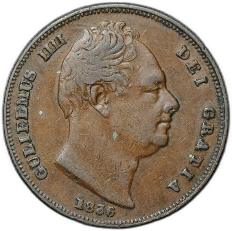 Монета 1 фартинг 1836 Великобритания